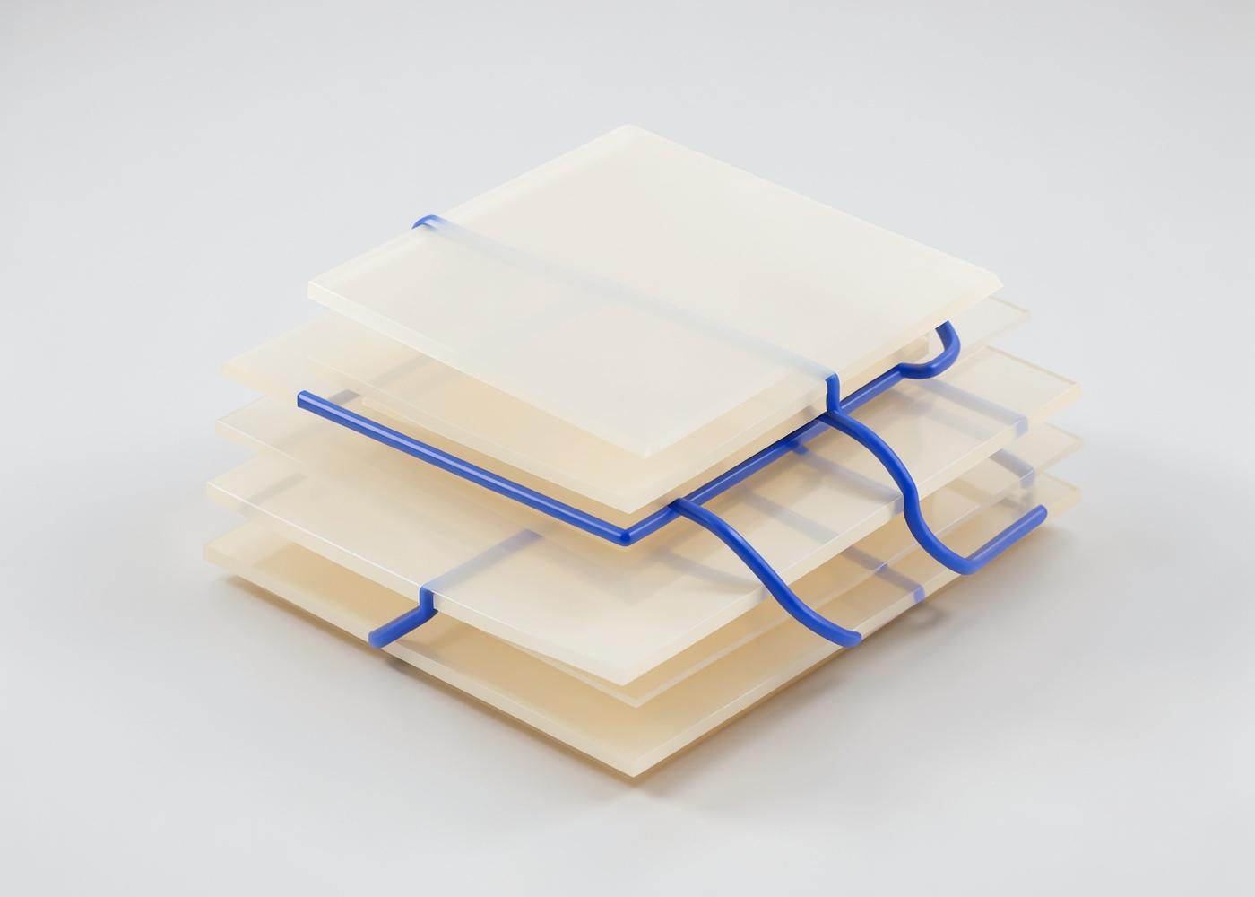 Layered translucent planes connected by conduits, representing cloud environment tiers
