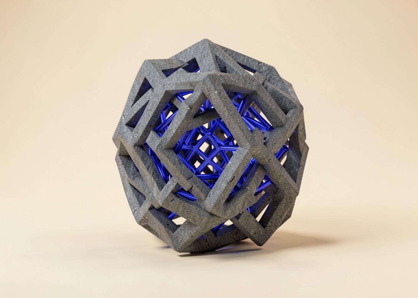 Abstract geometric shell enclosing a blue lattice, representing structural durability in software